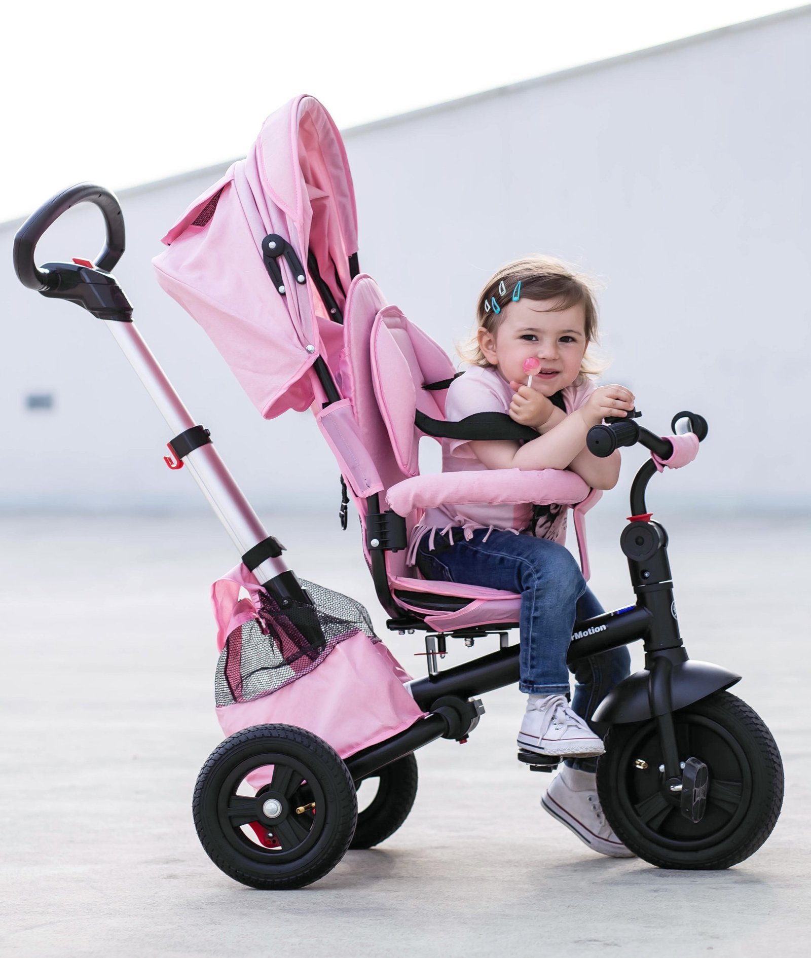 Pink Kinder Dreirad mit Elterngriff Gepumpte Räder Elternlenkschiebegriff Regenmantel Freilauf HyperMotion Tobi Velar Dreirad Mit Drehbarer Sitz