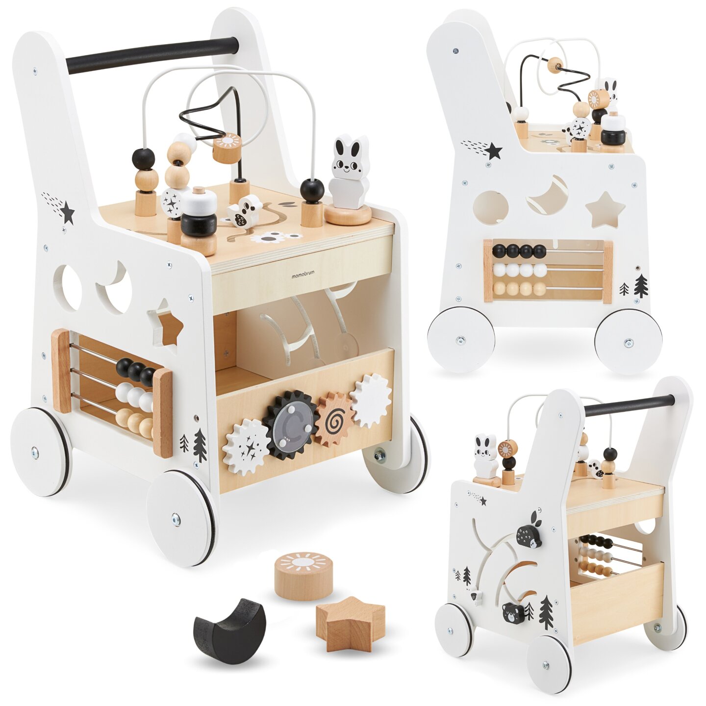 6in1 Holzkinderwagen, Lauflernwagen mit Lerntischfunktion