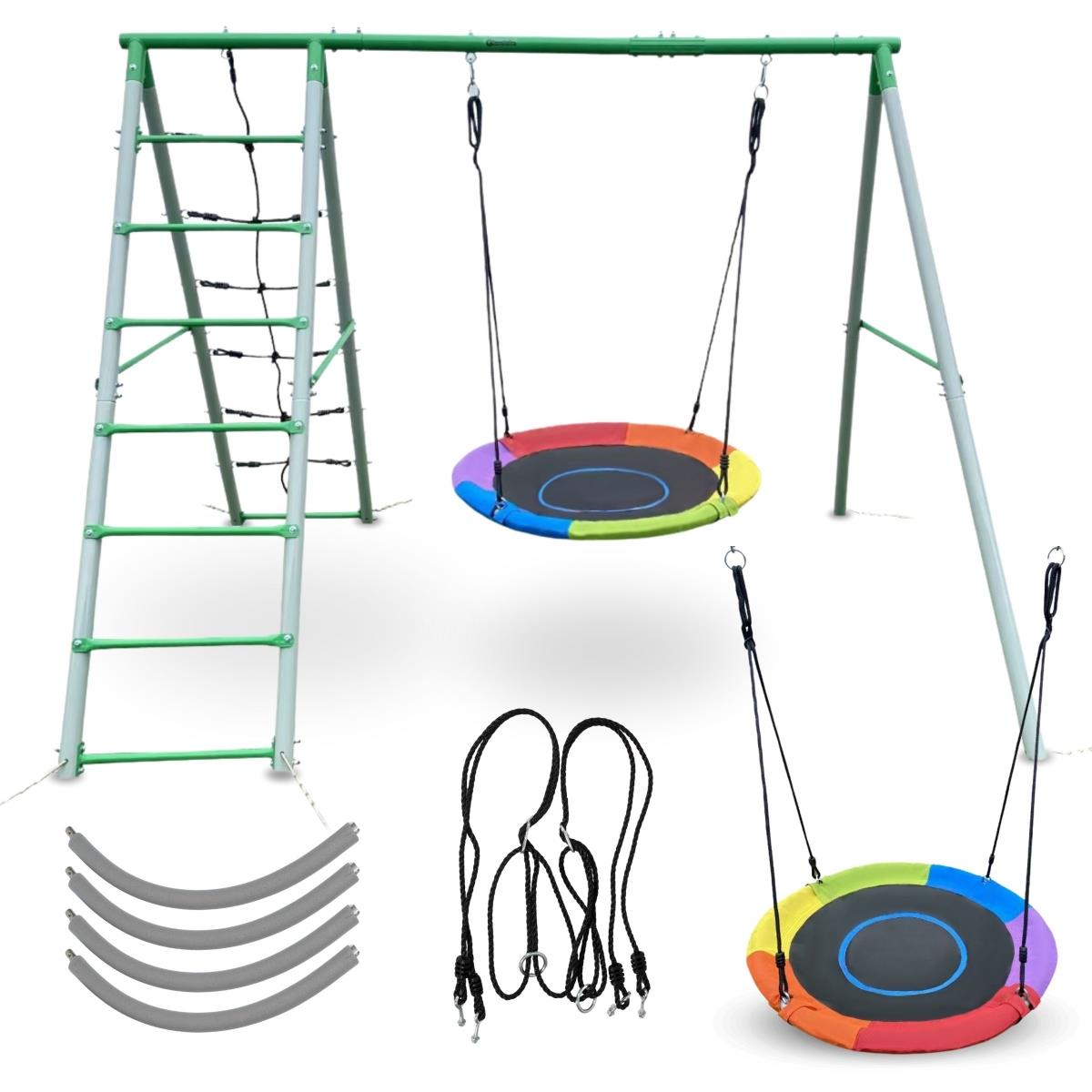 XL-Gartenspielplatz für Kinder mit Storchennestschaukel, Leiter und Kletternetz