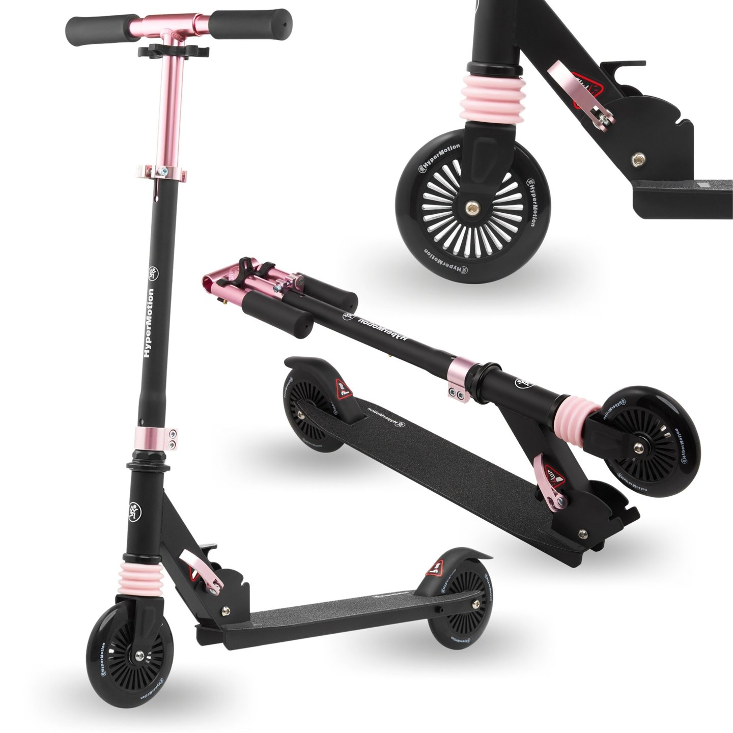 Zweirad-Roller mit Stoßdämpfer WALLY 4-9 Jahre von HyperMotion schwarz-rosa