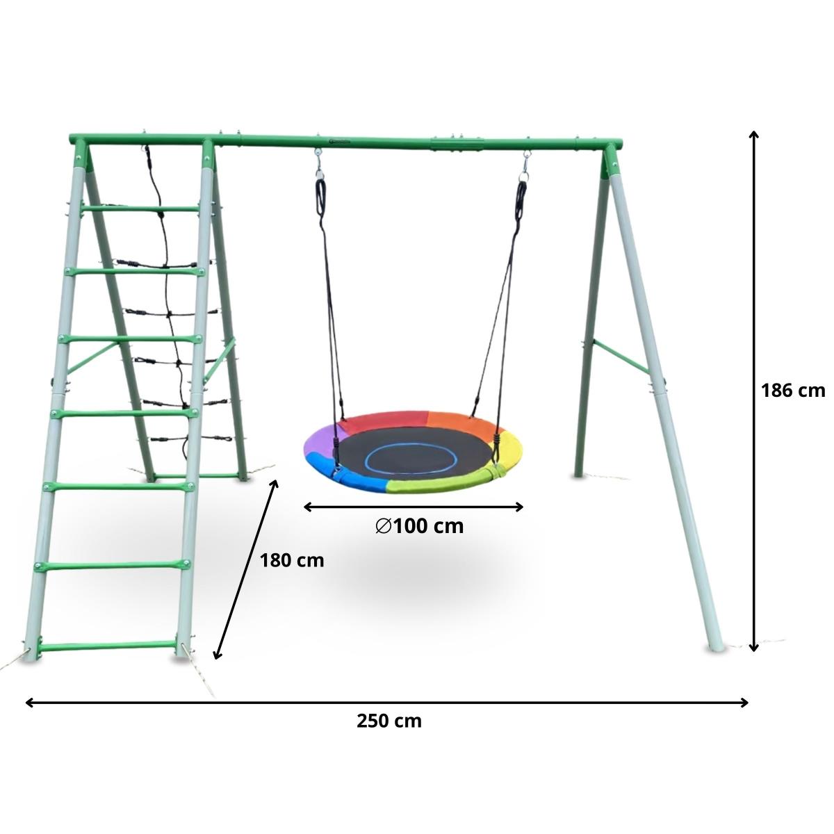 XL-Gartenspielplatz für Kinder mit Storchennestschaukel, Leiter und Kletternetz