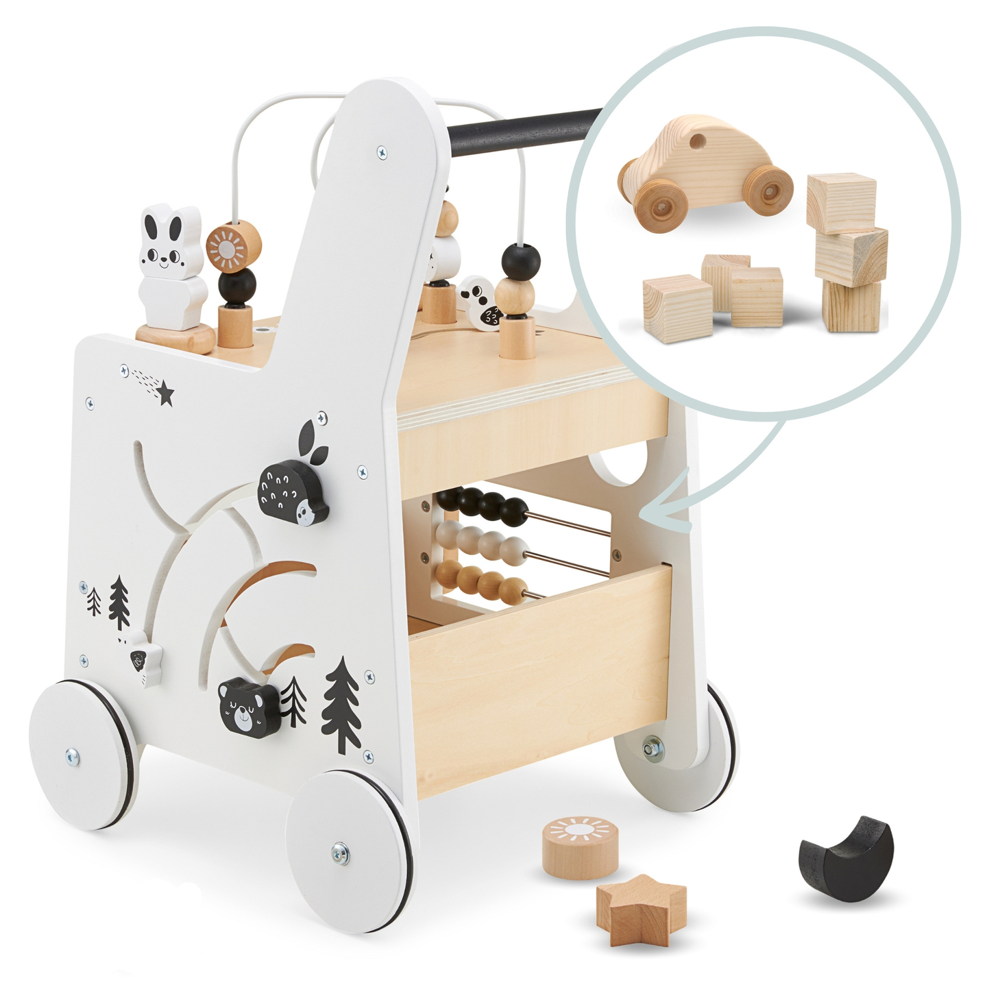 6in1 Holzkinderwagen, Lauflernwagen mit Lerntischfunktion