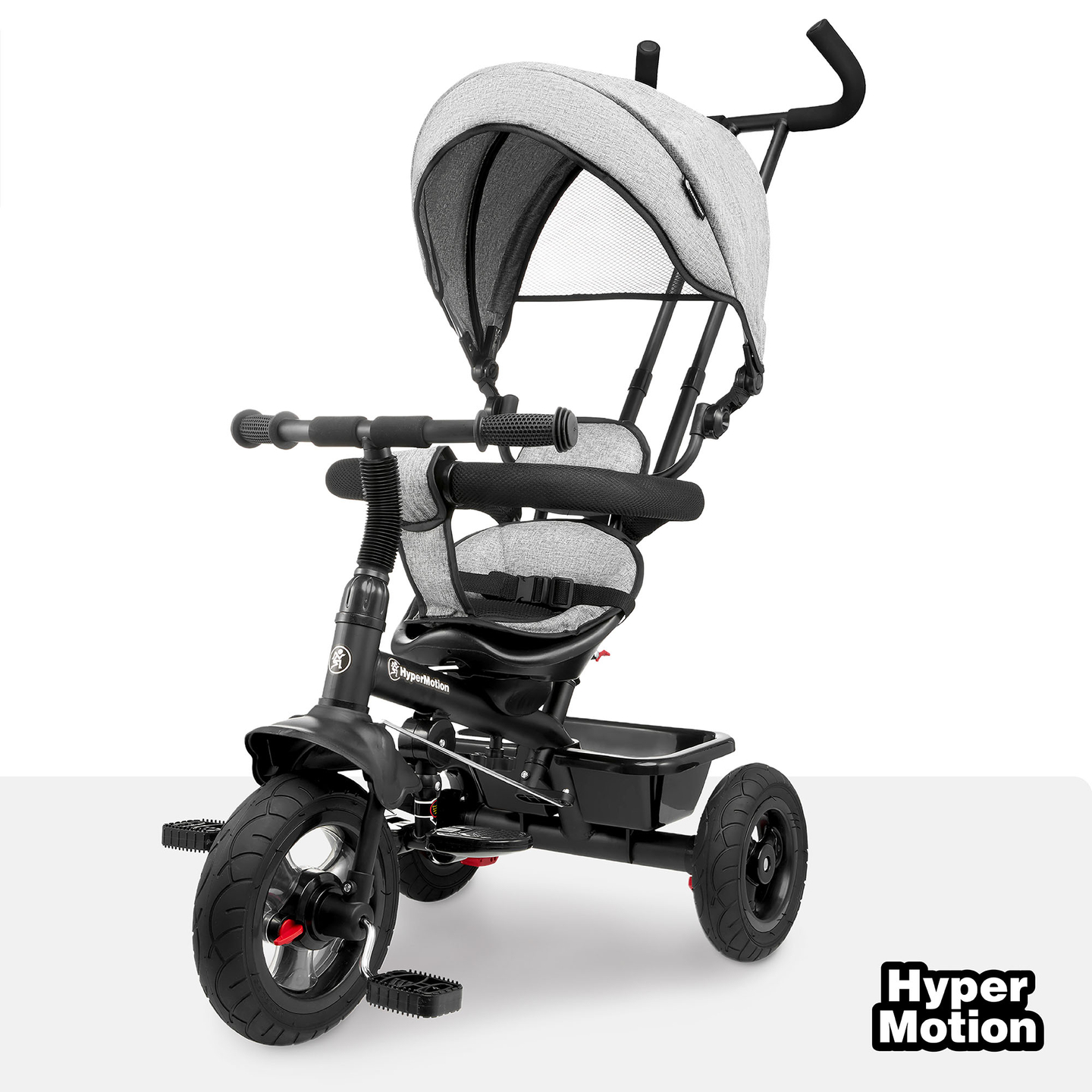 Dreirad für Kinder 1-4 Jahre - TOBI FREY - Farbe grau - drehbar - gepumpte Räder + Schieber