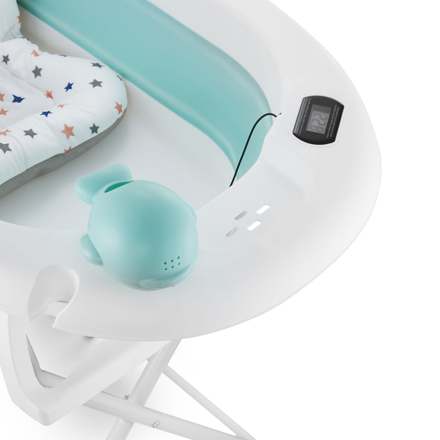 Zusammenklappbare Babybadewanne mit Thermometer, Einsatz und Ständer - mintfarben