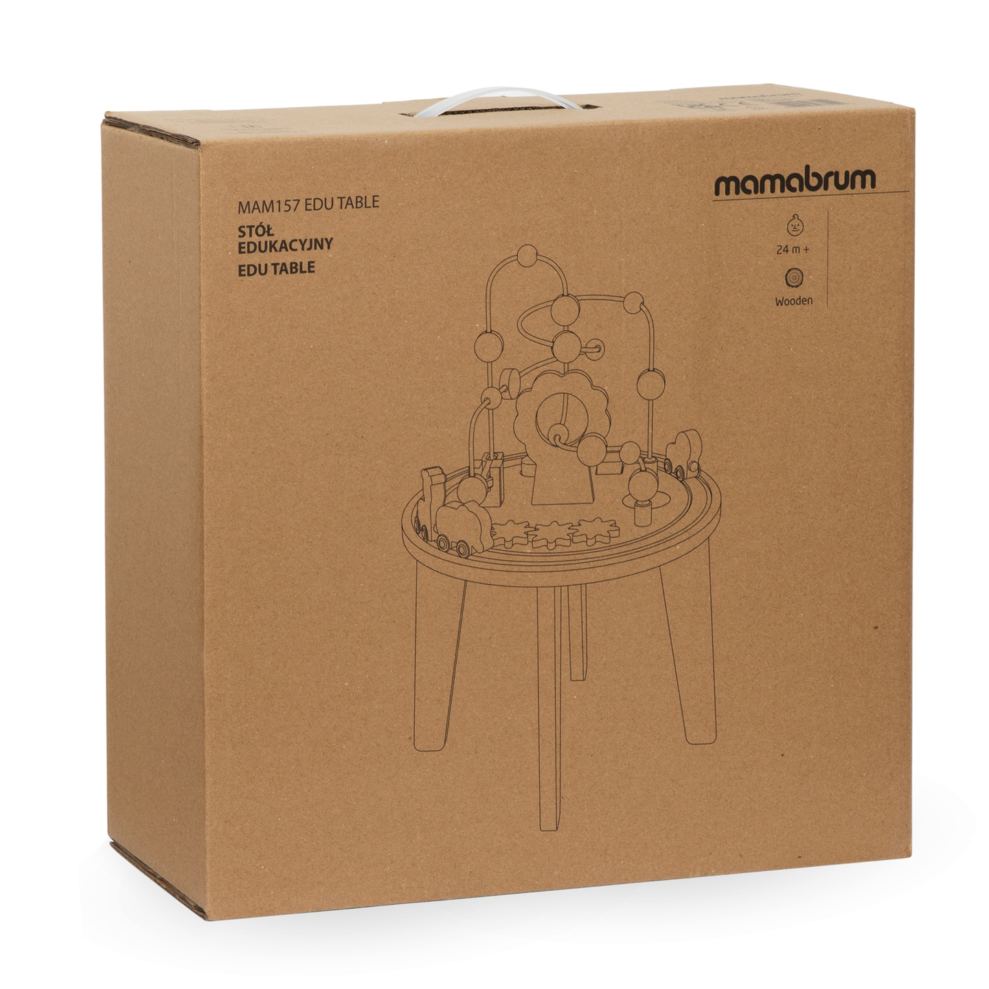 Runder Lerntisch aus Holz mit Magneteisenbahn und Perlenwerfer