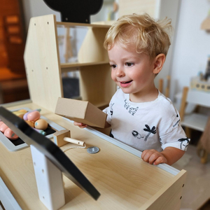 Hölzerner Gemüsemarkt - großer XXL-Stand, Laden mit Spielkasse