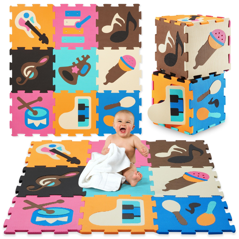 Lernmatte, Schaumstoffpuzzle 90 x 90 x 1 cm - EVA-Schaum - Muster: Instrumente