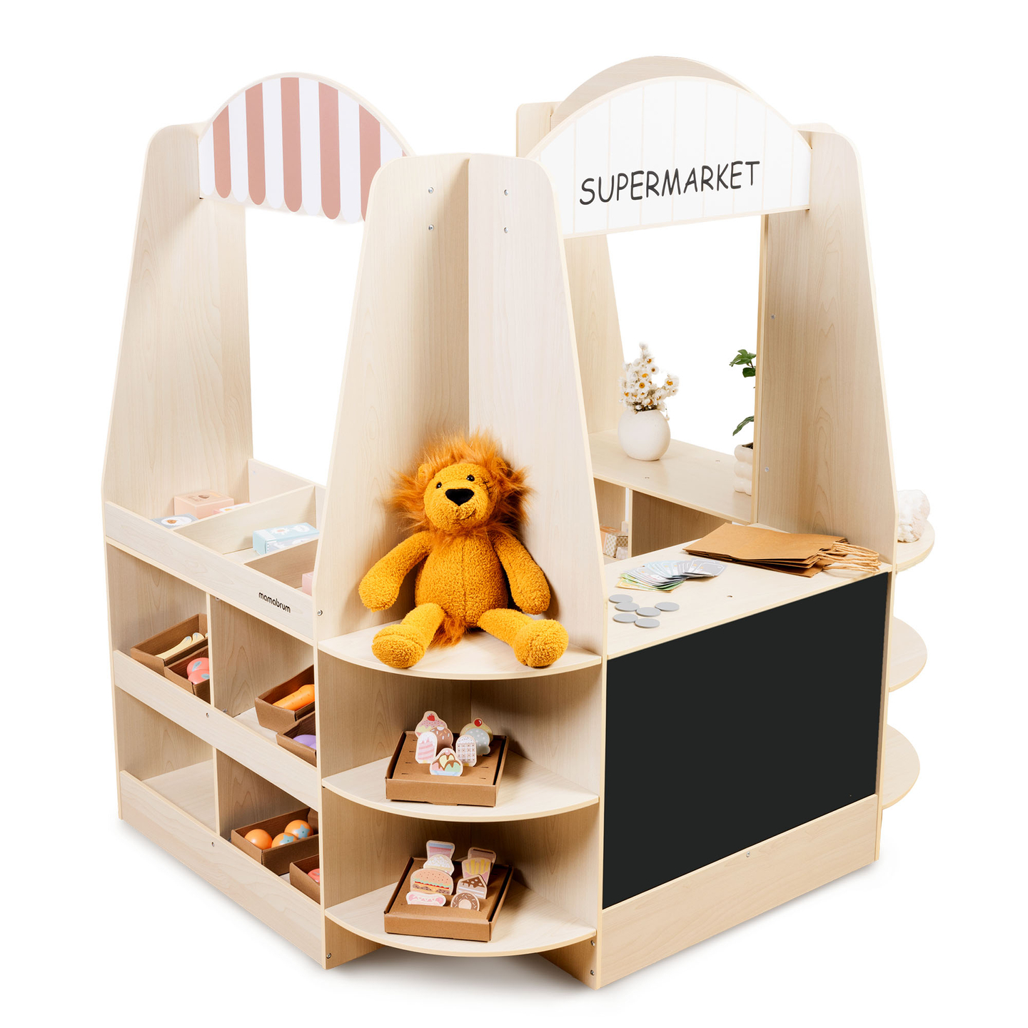 Großer Kinderkaufladen aus Holz mit Tafel - 91 Teile für Einkaufsspaß!