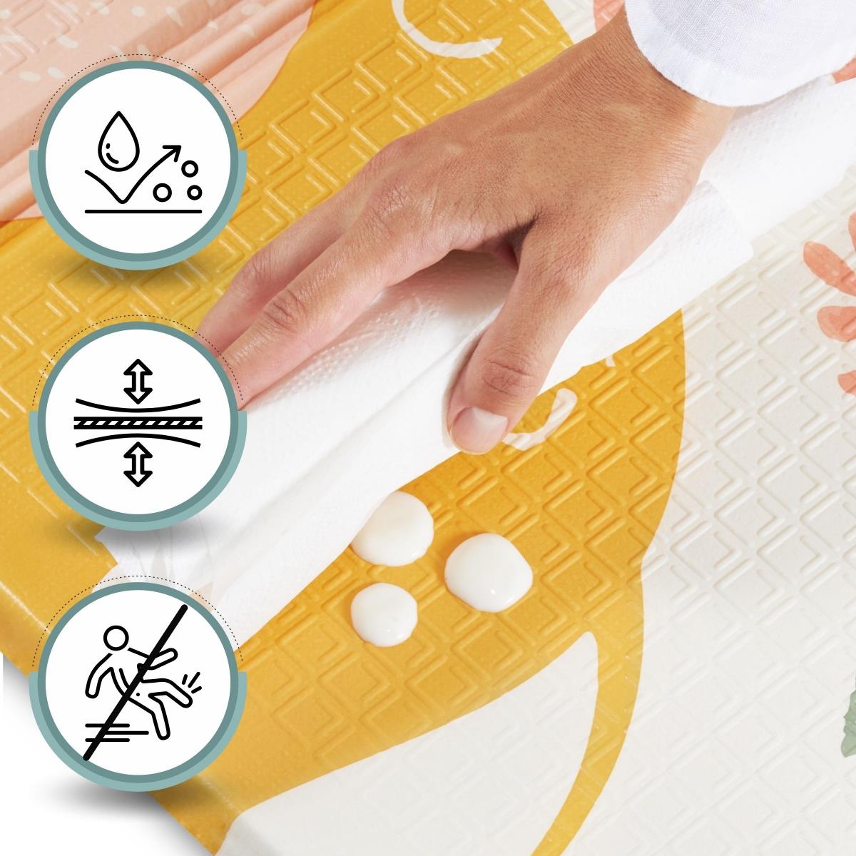 Doppelseitig faltbare Schaumstoffmatte 180 x 120 x 1cm - Exotische Elefanten/Delicate Grey