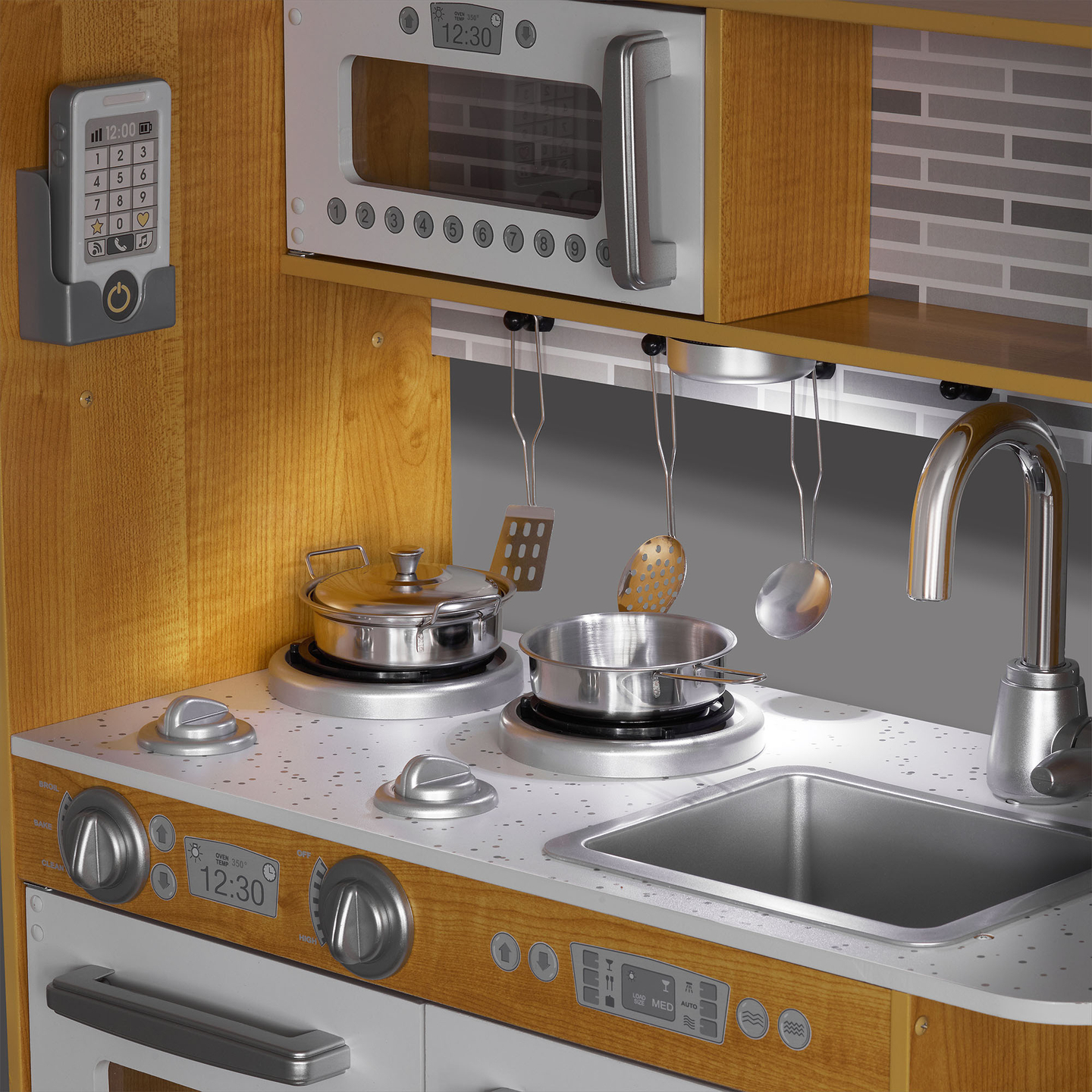 XXL-Holzküche mit LED-Beleuchtung, Schürze und Zubehör