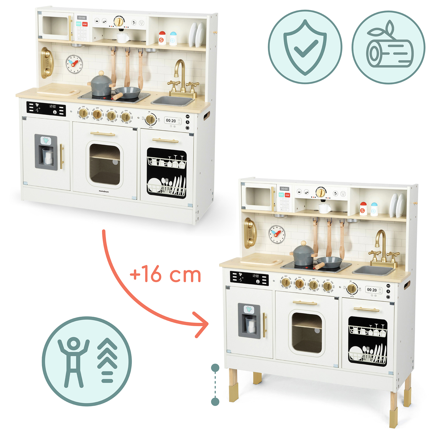 Interaktive XXL-Holzküche mit Zubehör und LED-Beleuchtung – zweistöckig