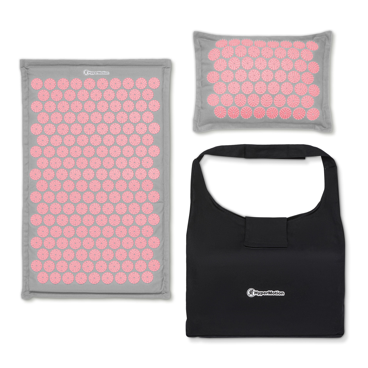 ECO Leinen-Akupressurmatte mit Kokosfaser- und Buchweizenkissen – 68 cm HyperMotion Grau und Rosa