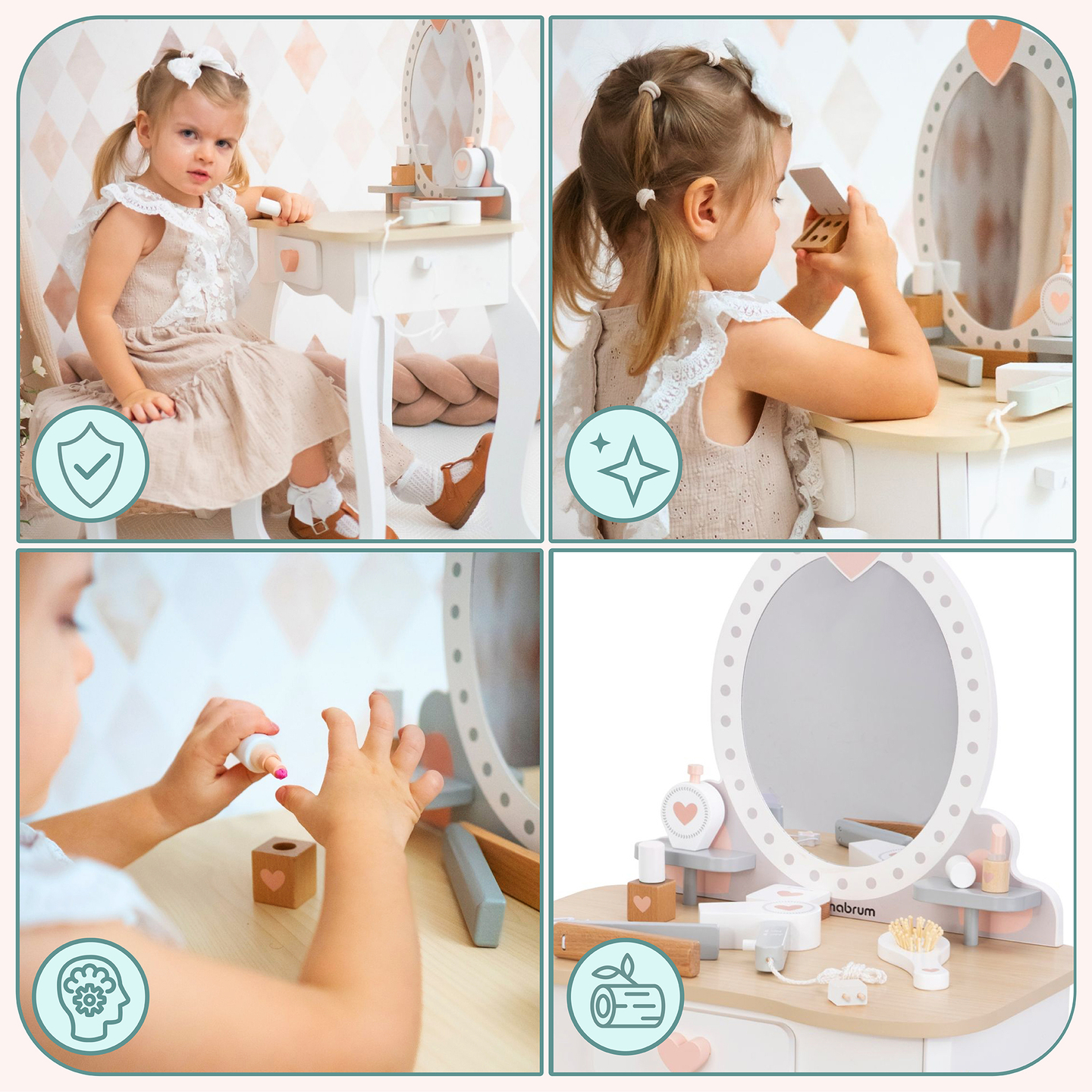 Frisiertisch aus Holz mit Hocker und Zubehör