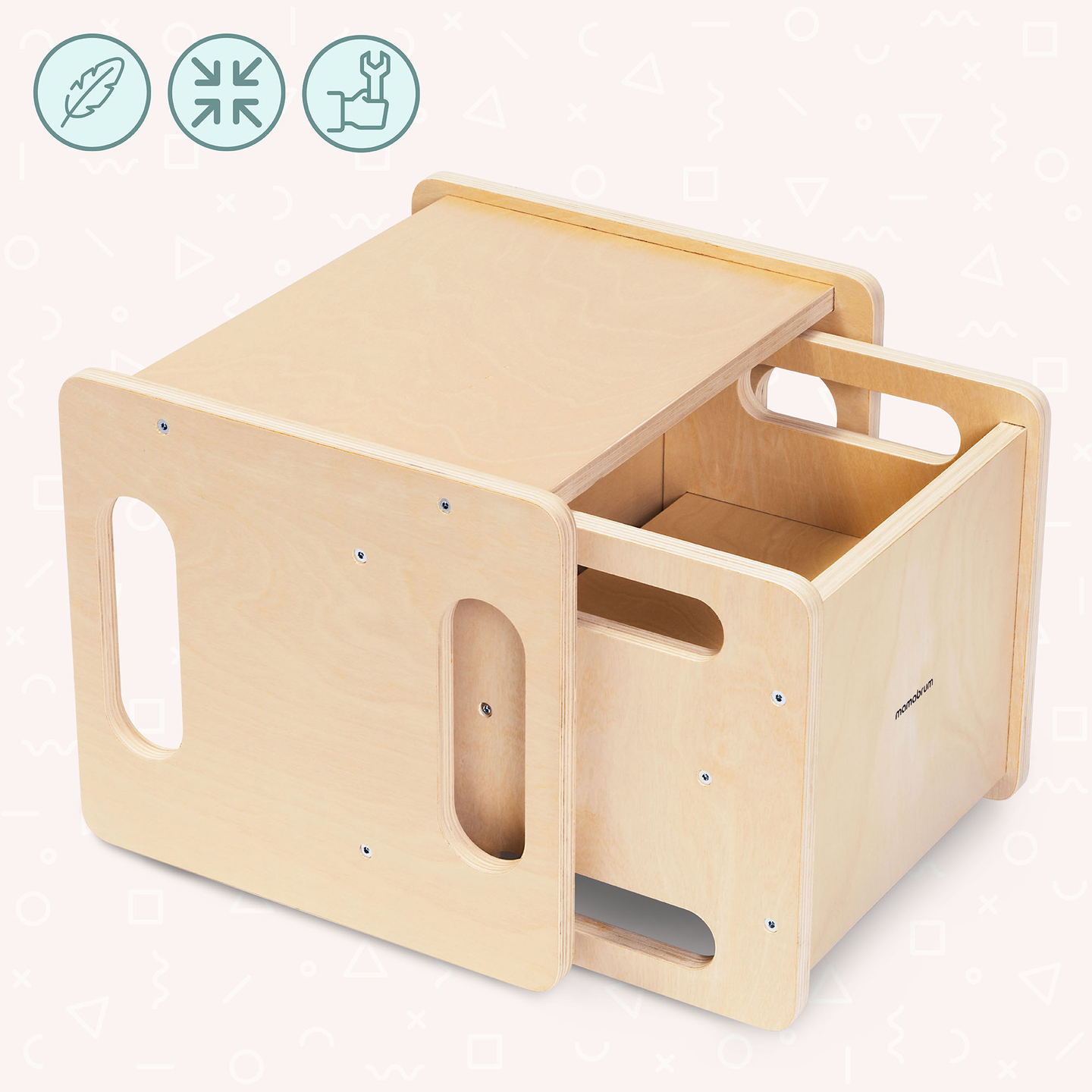 Holztisch und Stuhl mit Trittsteinfunktion – ein multifunktionales Montessori-Set für Kinder