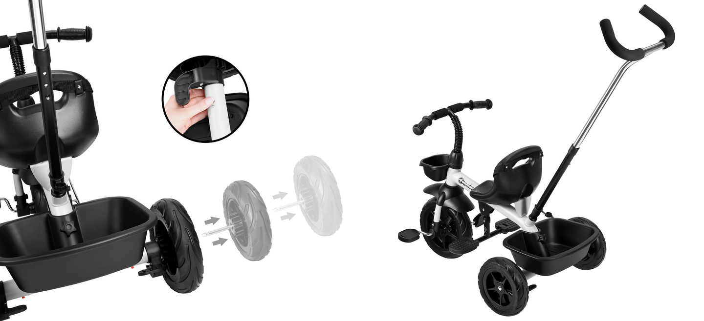 Dreirad HyperMotion TOBI VECTOR - dauerhaft aufgepumpte Räder + Schieber. Farbe: hellgrau.