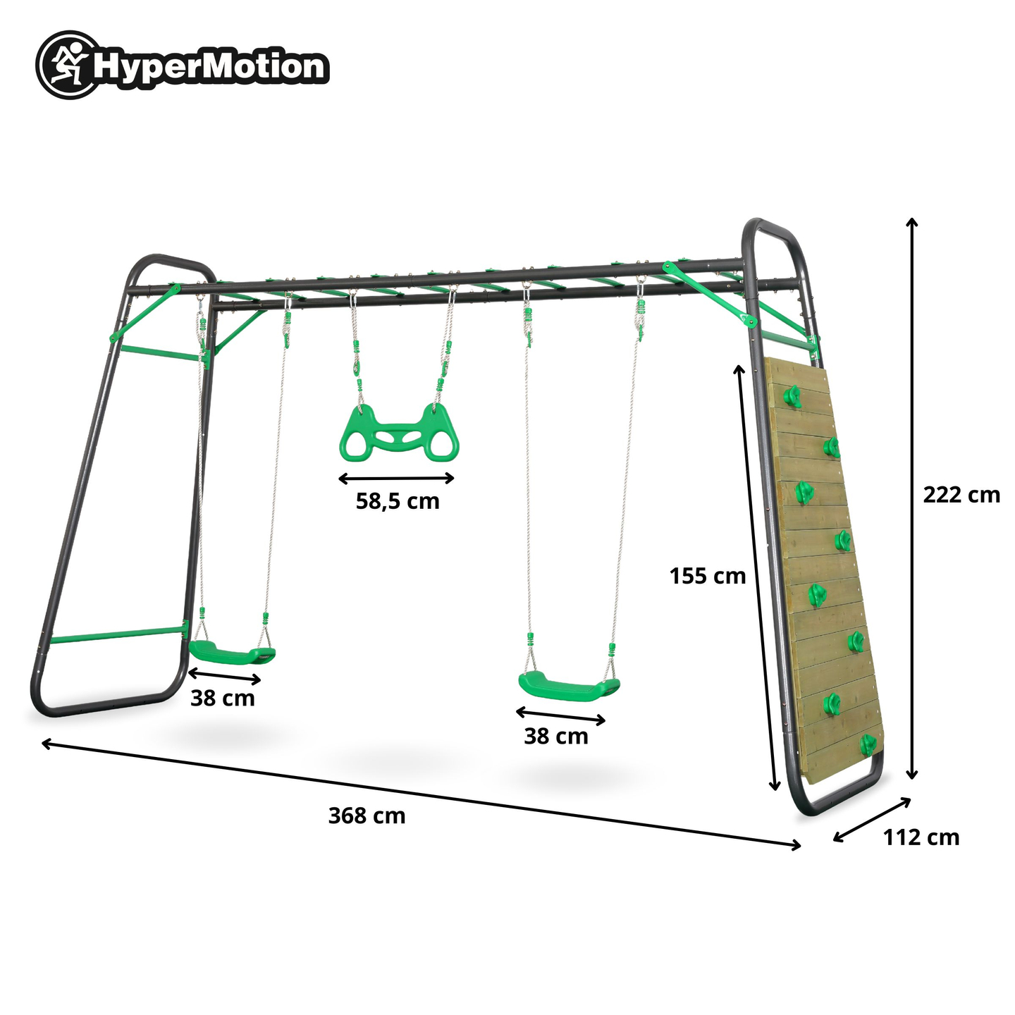 XXXL Stahl-Gartenschaukel - 2 Sitze, Leiter, Gymnastik-Trapez, Kletterwand