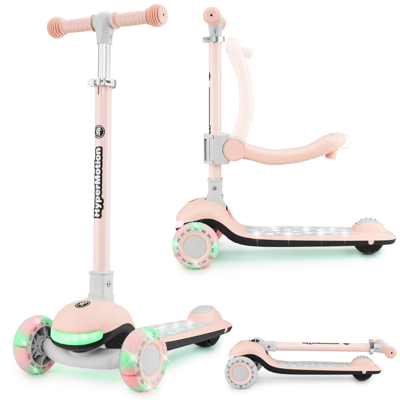 HyperMotion LUMI 3-in-1 Balance Scooter - beleuchtete Plattform und LED-Räder, Farbe rosa
