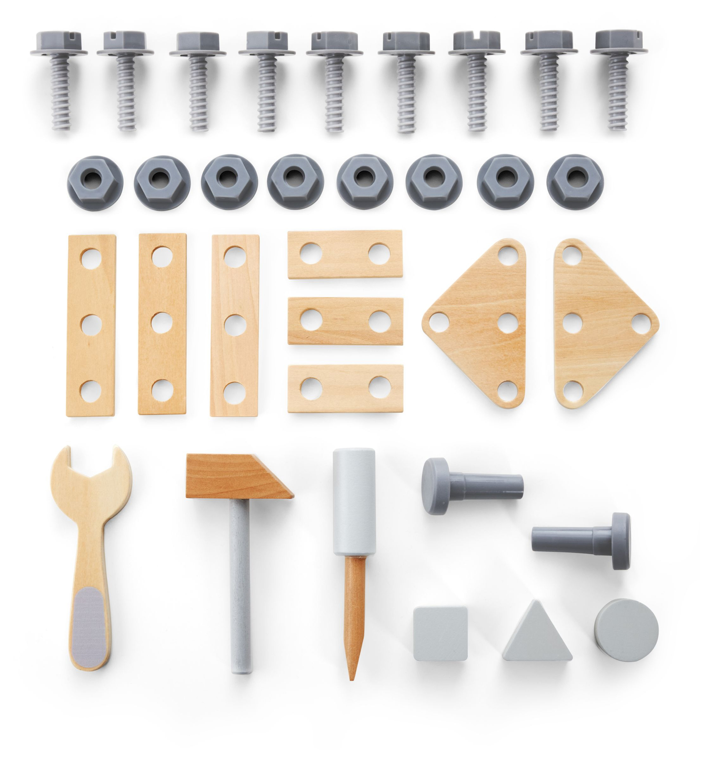 3-in-1-Walker aus Holz, Schieber + Werkstatt - 47 Elemente