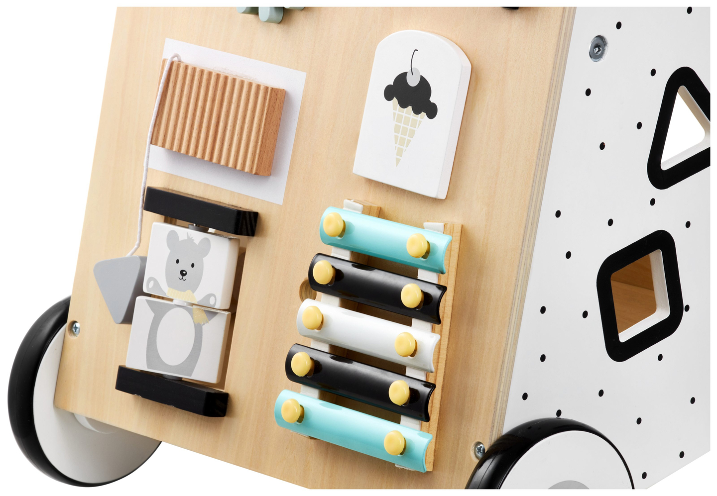Lernlaufwagen mit Bildungsfunktion / Schieber aus Holz - Manipulationsbrett