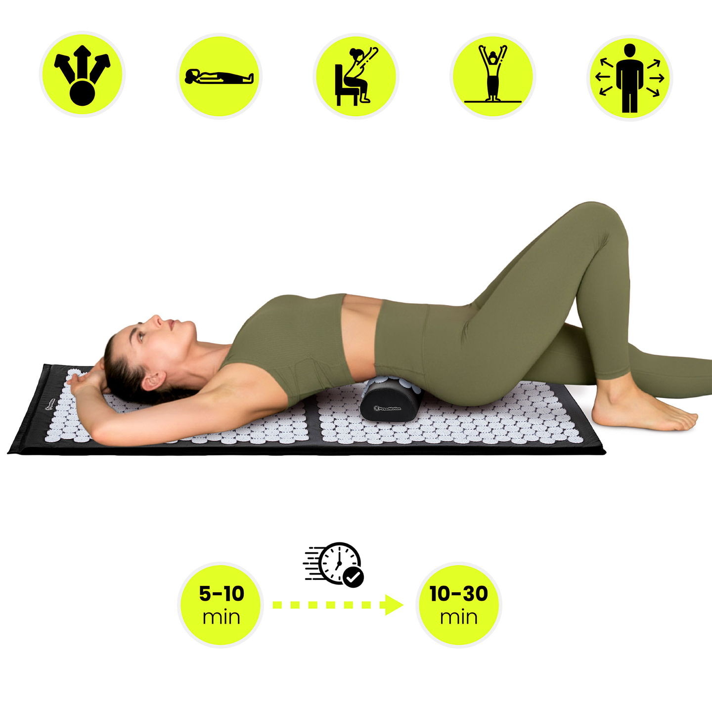 Große Akupressurmatte mit Kissen und Bezug – 130 cm HyperMotion schwarz-weiß