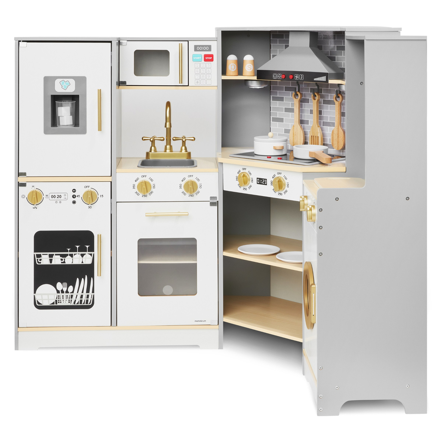 XXXL interaktive Holzküche mit LED-Beleuchtung, Abzugshaube und Zubehör