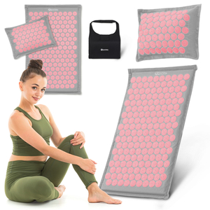 ECO Leinen-Akupressurmatte mit Kokosfaser- und Buchweizenkissen – 68 cm HyperMotion Grau und Rosa