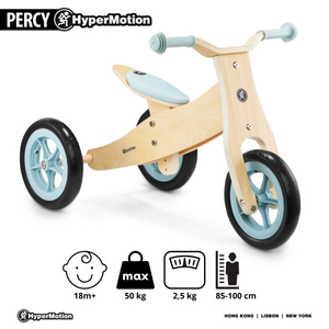 Holzdreirad und Laufrad 2in1 – HyperMotion PERCY – blau