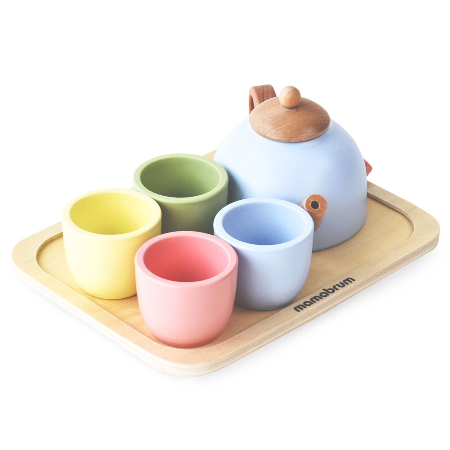 Teeservice aus Holz mit Tablett - 7 Stück