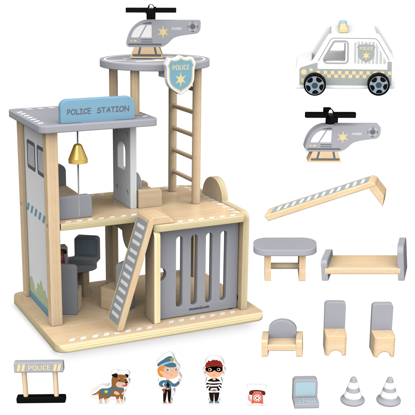 Polizeistation aus Holz mit Zubehör