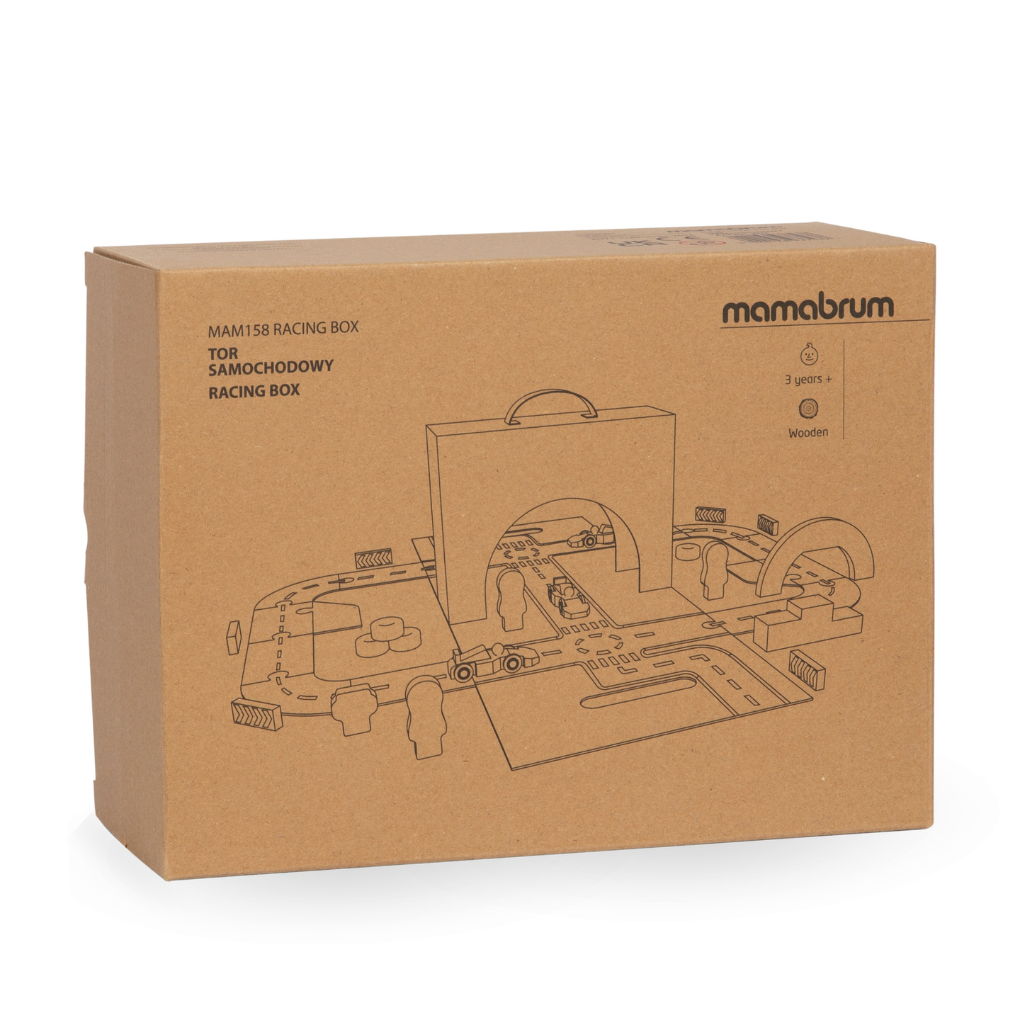 Magnetischer Koffer mit Rennstrecke, Holzfahrzeugen und Straßenzubehör