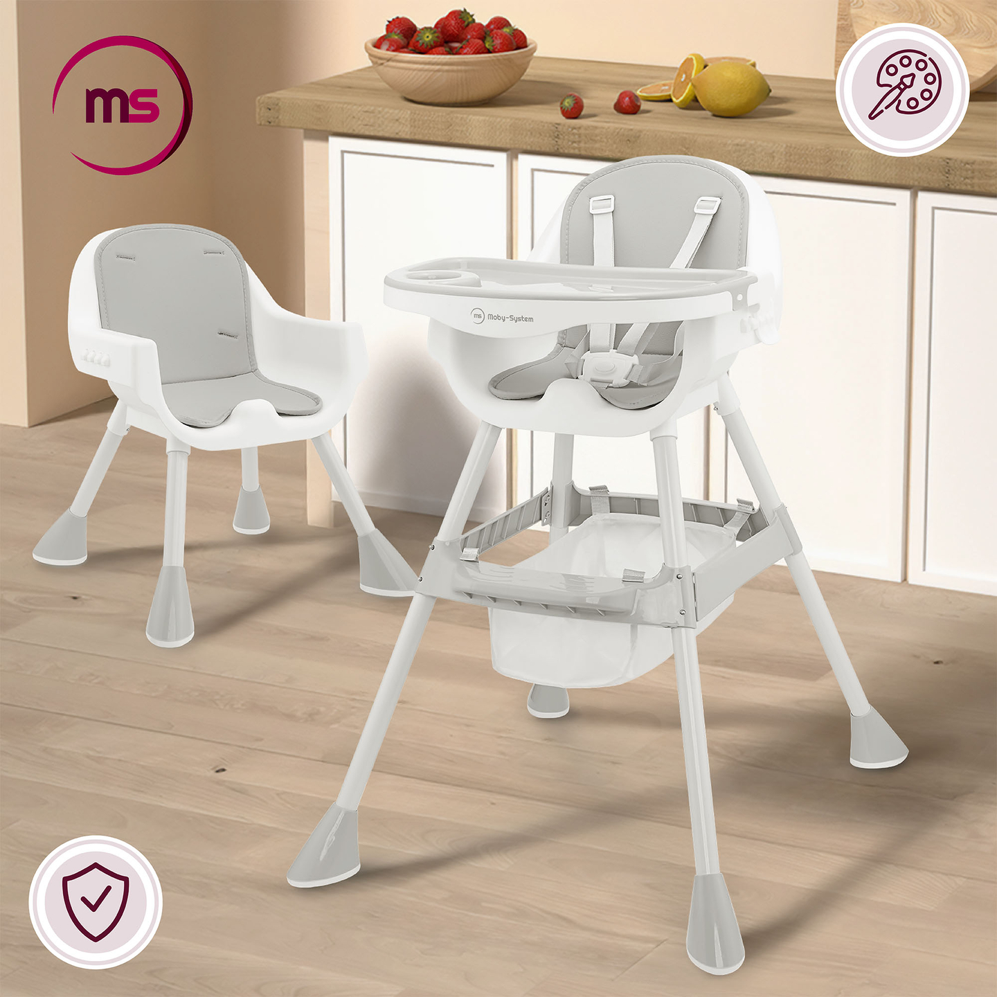 Moby-System Magnolia 2-in-1 verstellbarer Hochstuhl - grau