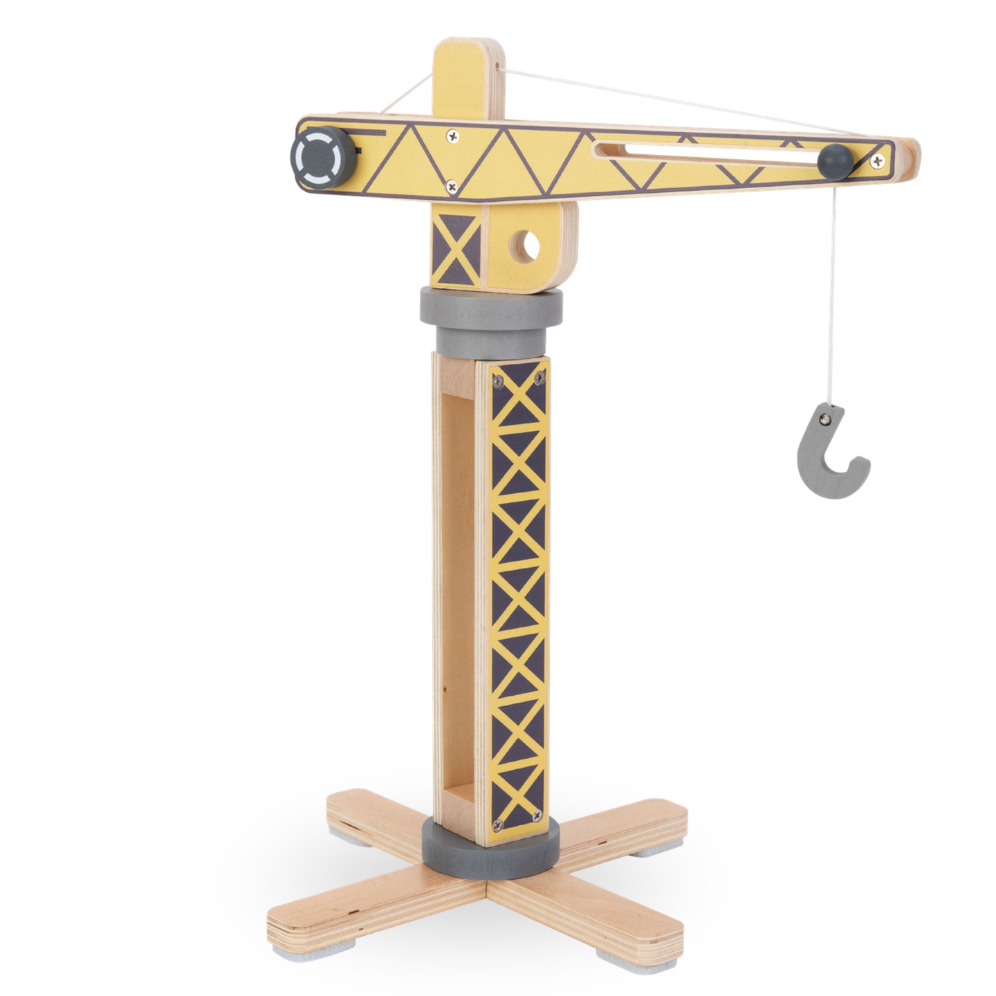 Holzbaustelle mit großem Mobilkran und Fahrzeugen, Turmkran