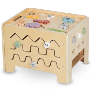 Manipulationskasten aus Holz - Montessori-Tafel mit Tierfiguren und Sitz