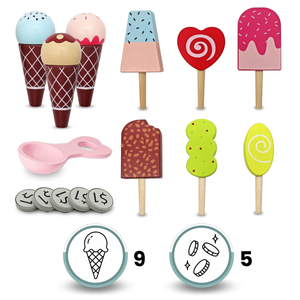 Hölzerne Eisdiele für Kinder - Wagen auf Rädern mit Zubehör