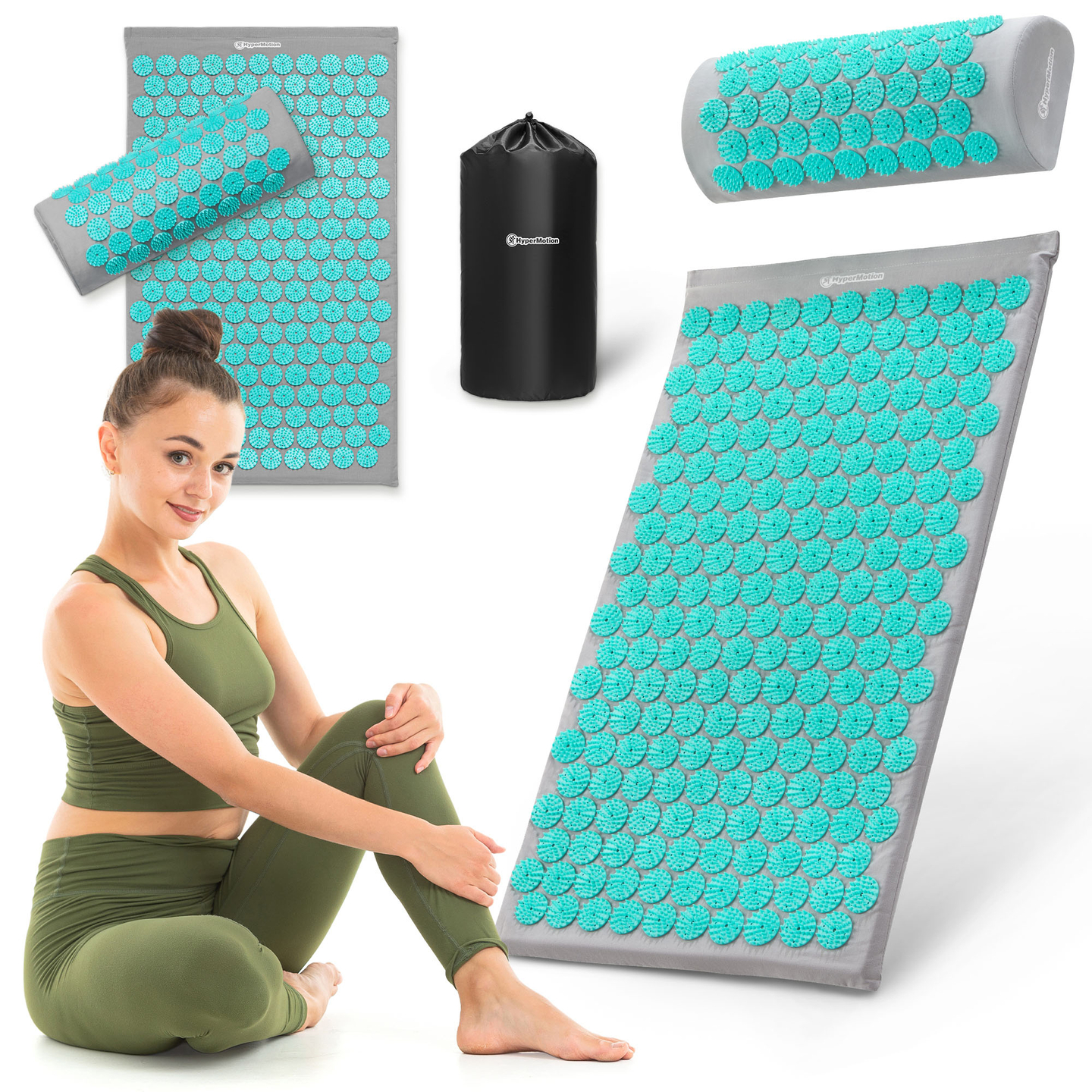 Akupressurmatte mit Kissen und Bezug - 72 cm HyperMotion grau-mint