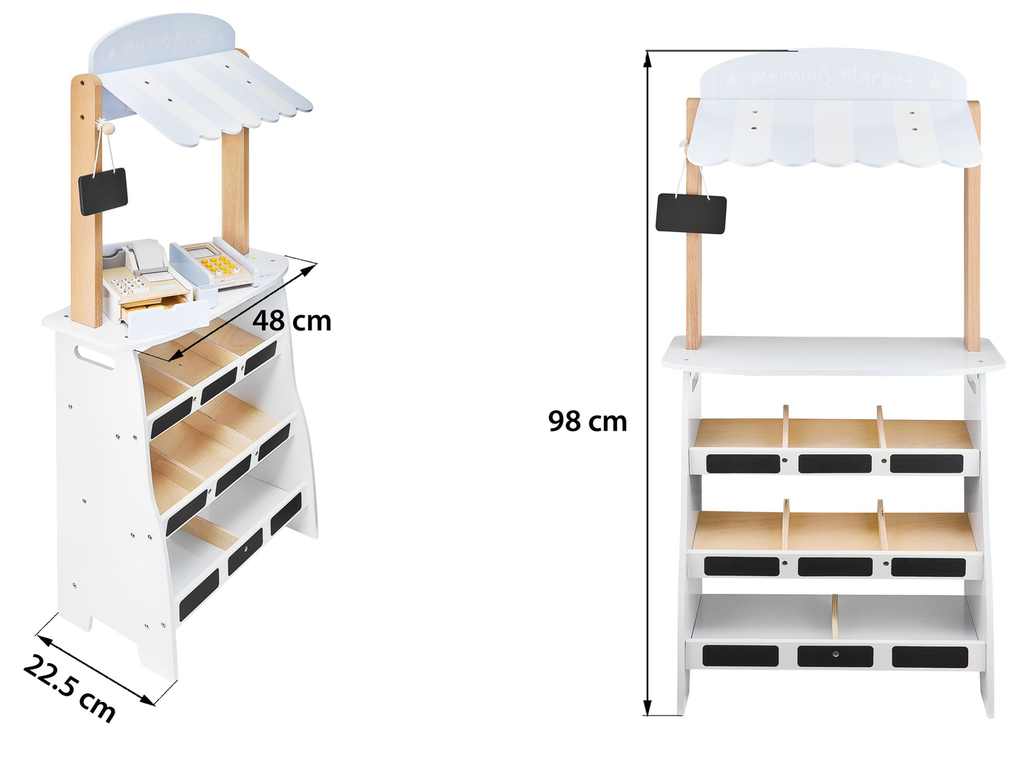 Gemüsestand - Holzstand mit Kisten, Kasse und Terminal