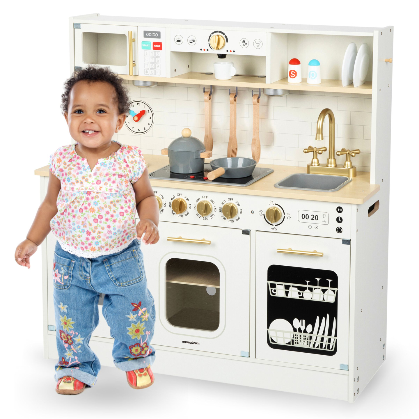 Interaktive XXL-Holzküche mit Zubehör und LED-Beleuchtung – zweistöckig