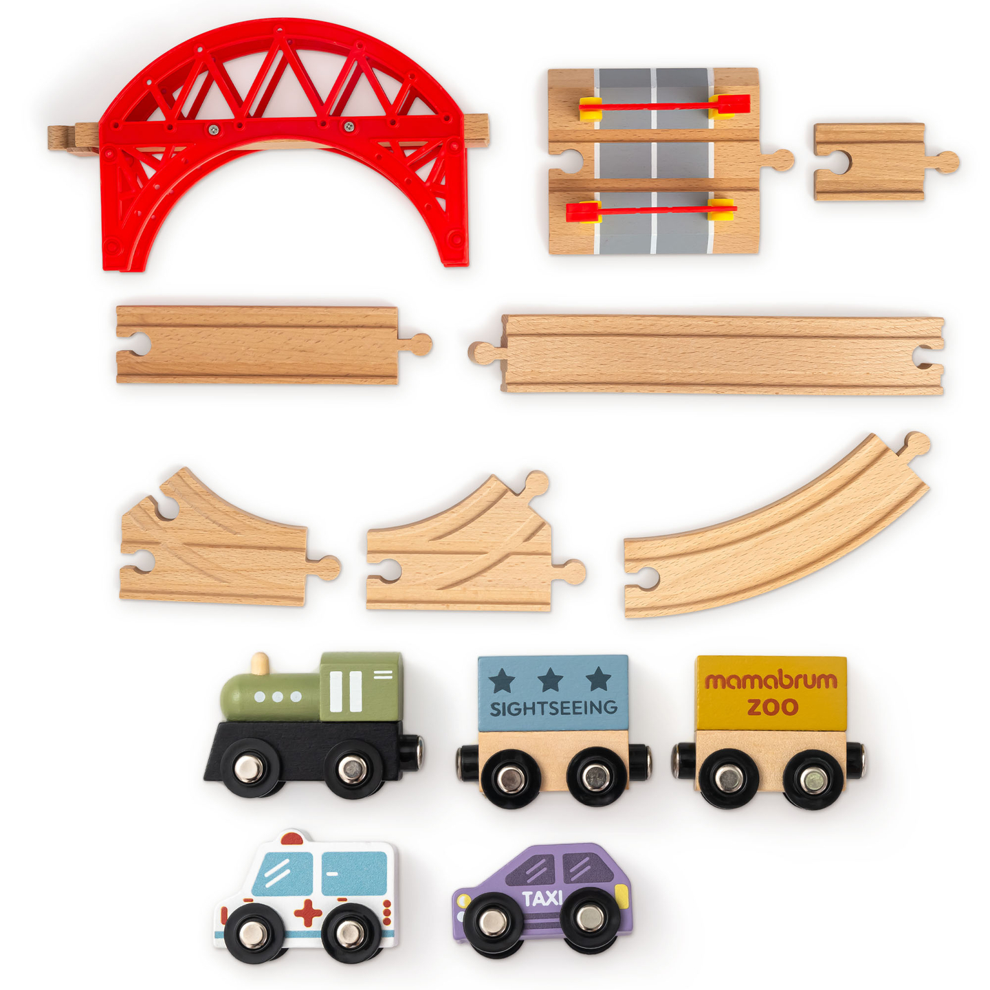 Holz-Zoo-Zug – Puzzle, Zug, Gleise, Tiere, Brücke, Barriere