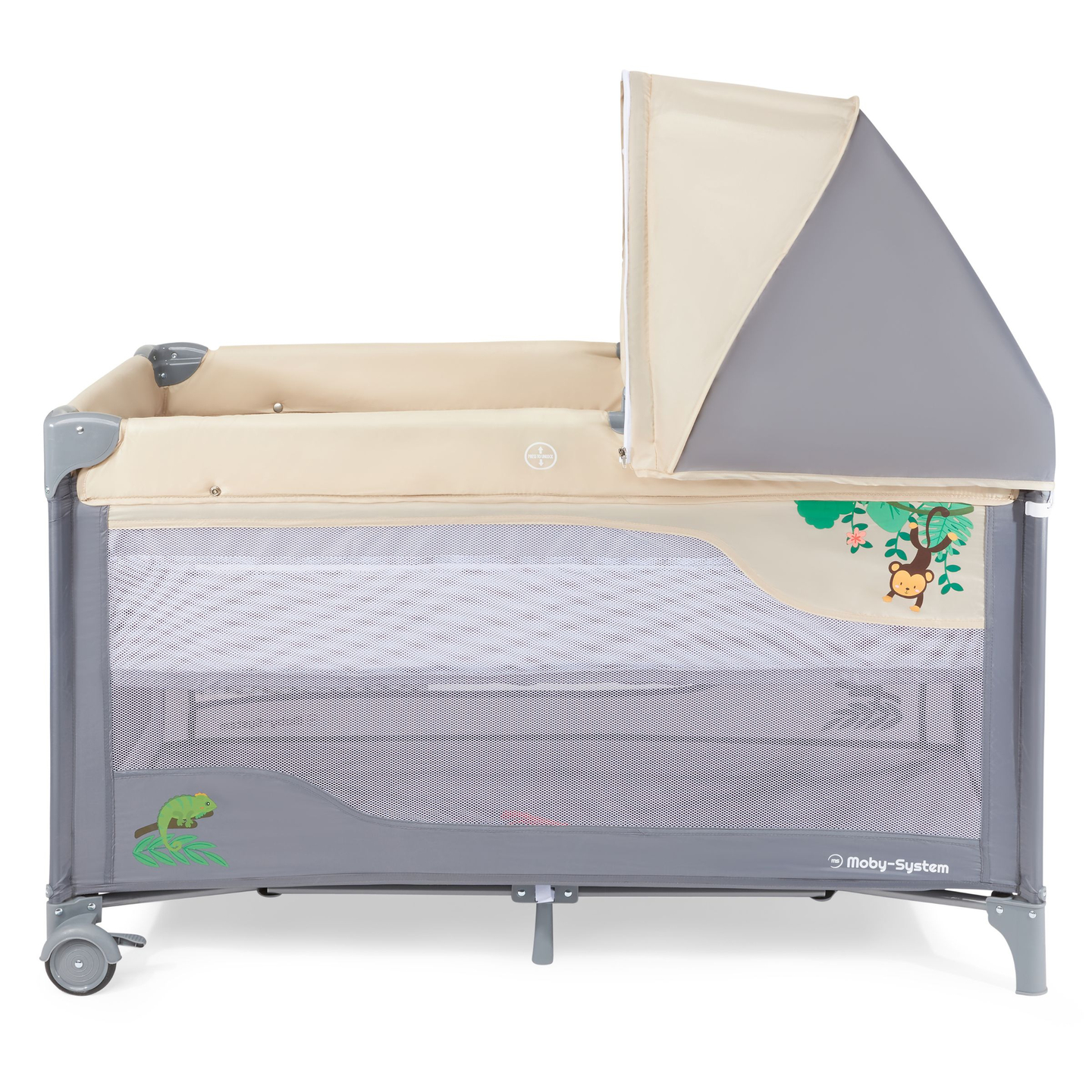 Reisebett 0 - 36 m mit Wickeltisch + Moby-System HUXLEY Laufgitter