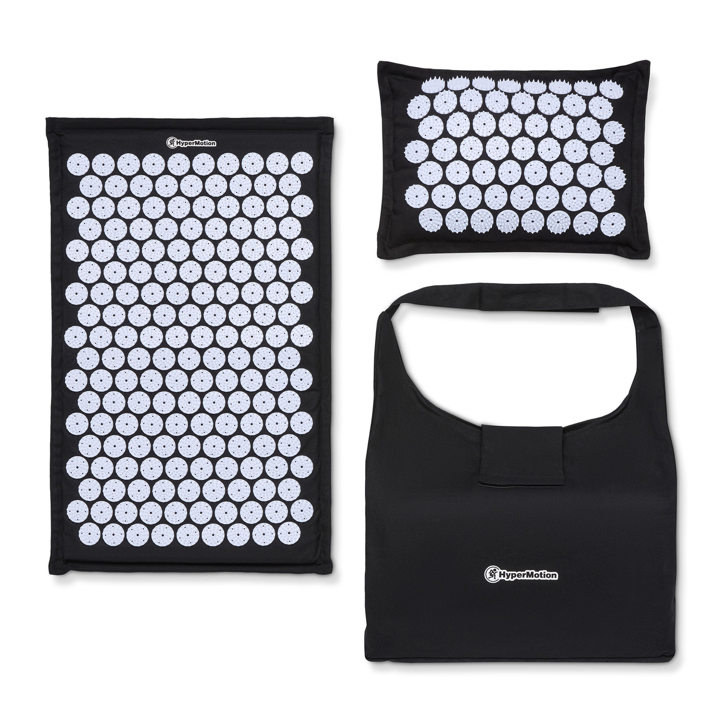 ECO Leinen-Akupressurmatte mit Kokosfaser- und Buchweizenkissen – 68 cm HyperMotion Schwarz-Weiß