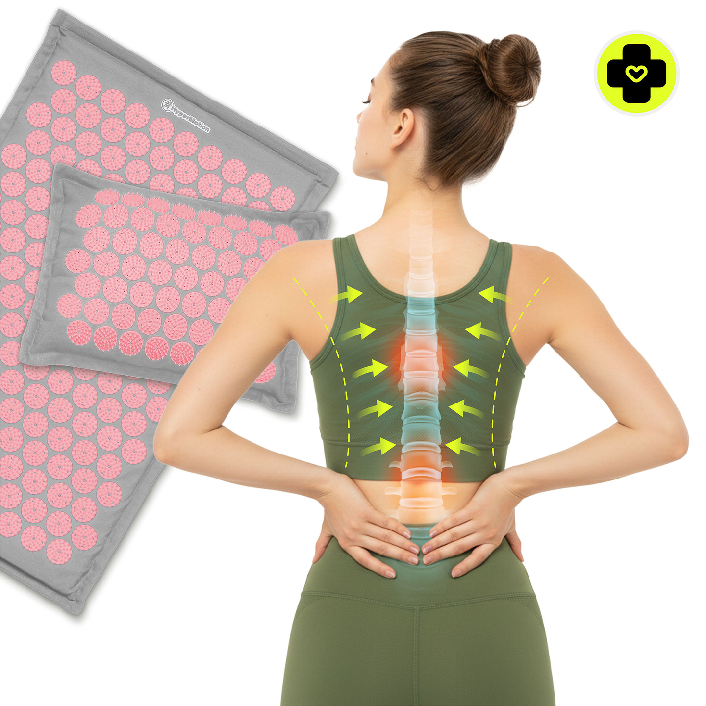 ECO Leinen-Akupressurmatte mit Kokosfaser- und Buchweizenkissen – 68 cm HyperMotion Grau und Rosa