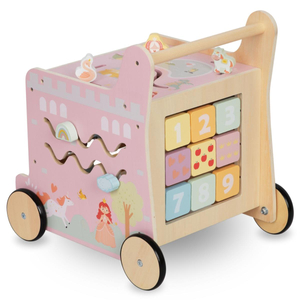 2-in-1-Lauflernwagen aus Holz mit Lernwürfelfunktion, rosa