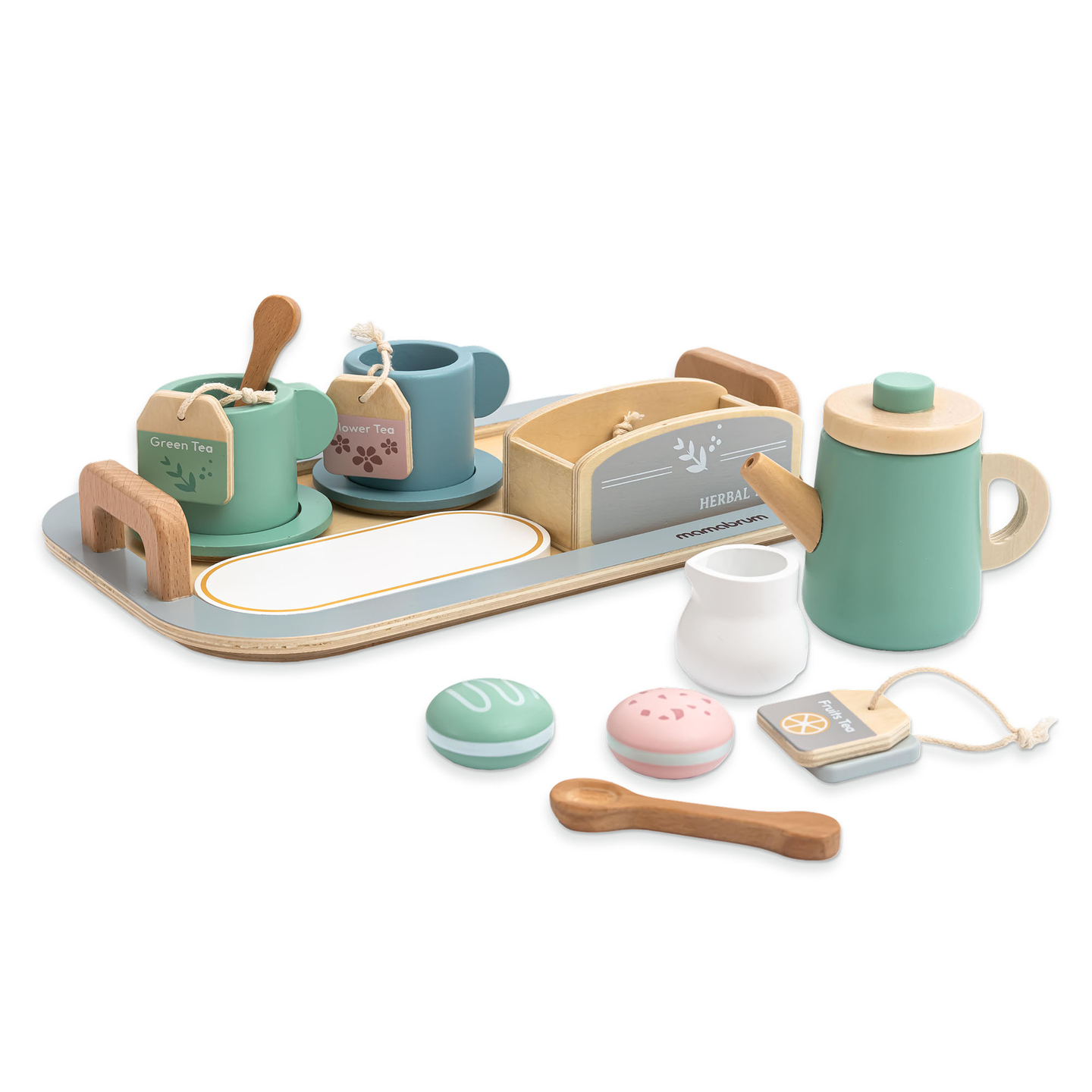Großes Holzteeset mit Tablett - 18 Stück