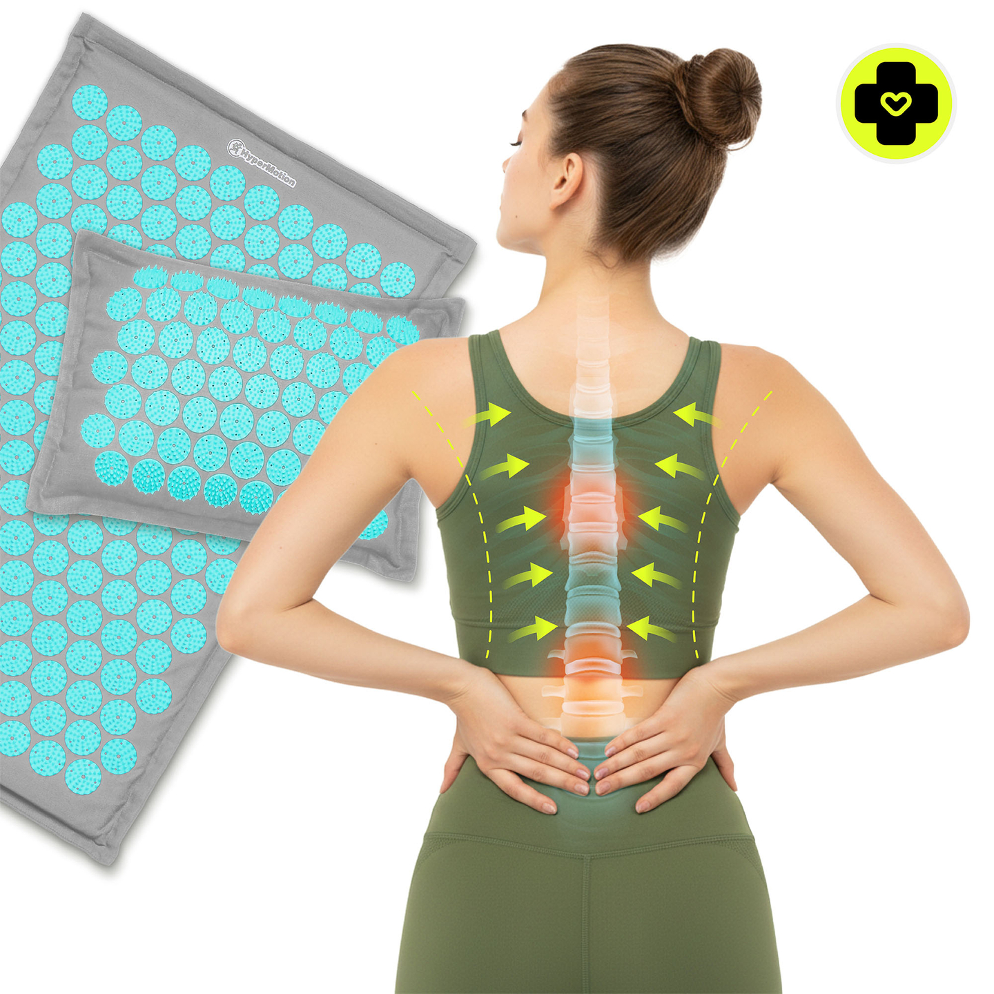 ECO Leinen-Akupressurmatte mit Kokosfaser- und Buchweizenkissen – 68 cm HyperMotion Grau-Mint
