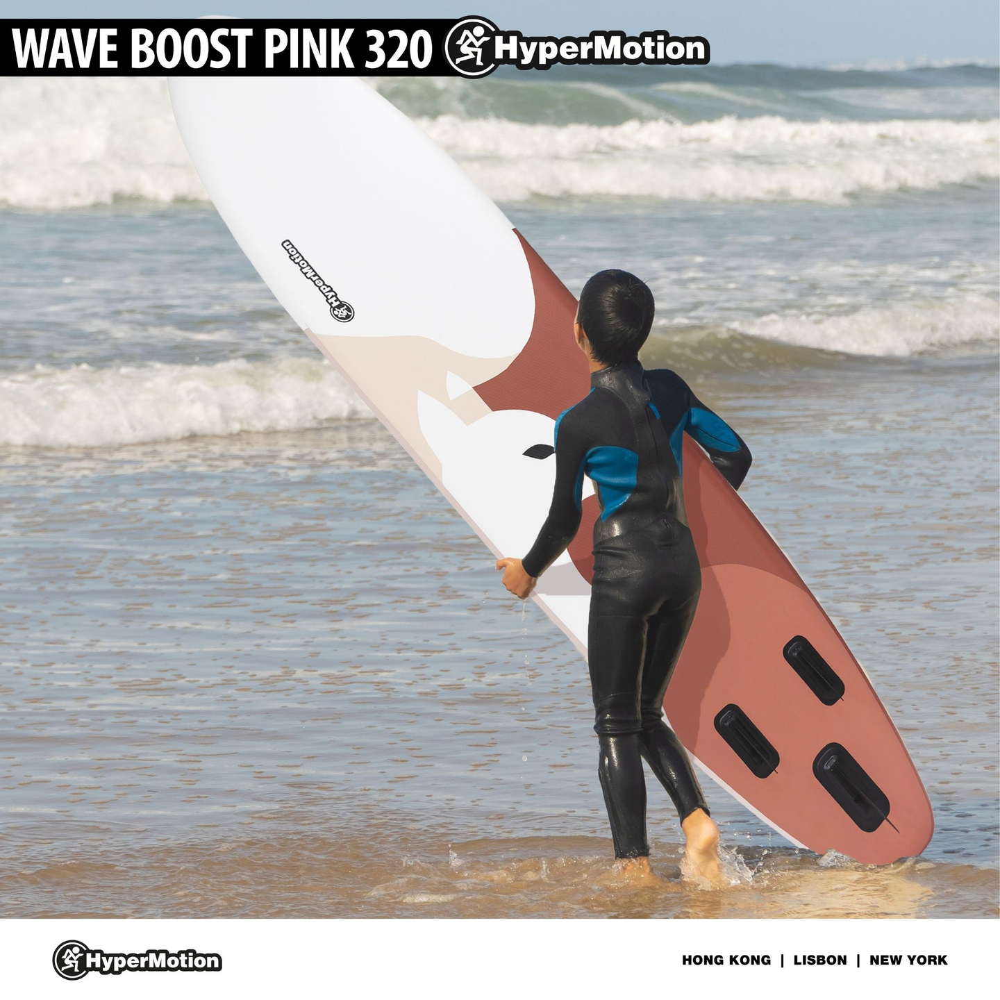 Aufblasbares SUP Stand Up Paddle Board 320 cm mit Paddel und Sitz – HyperMotion WAVE BOOST PINK 320
