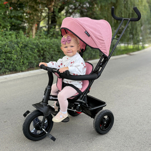 Dreirad für Kinder 1-4 Jahre - TOBI FREY - rosa Farbe - drehbar - gepumpte Räder + Schieber