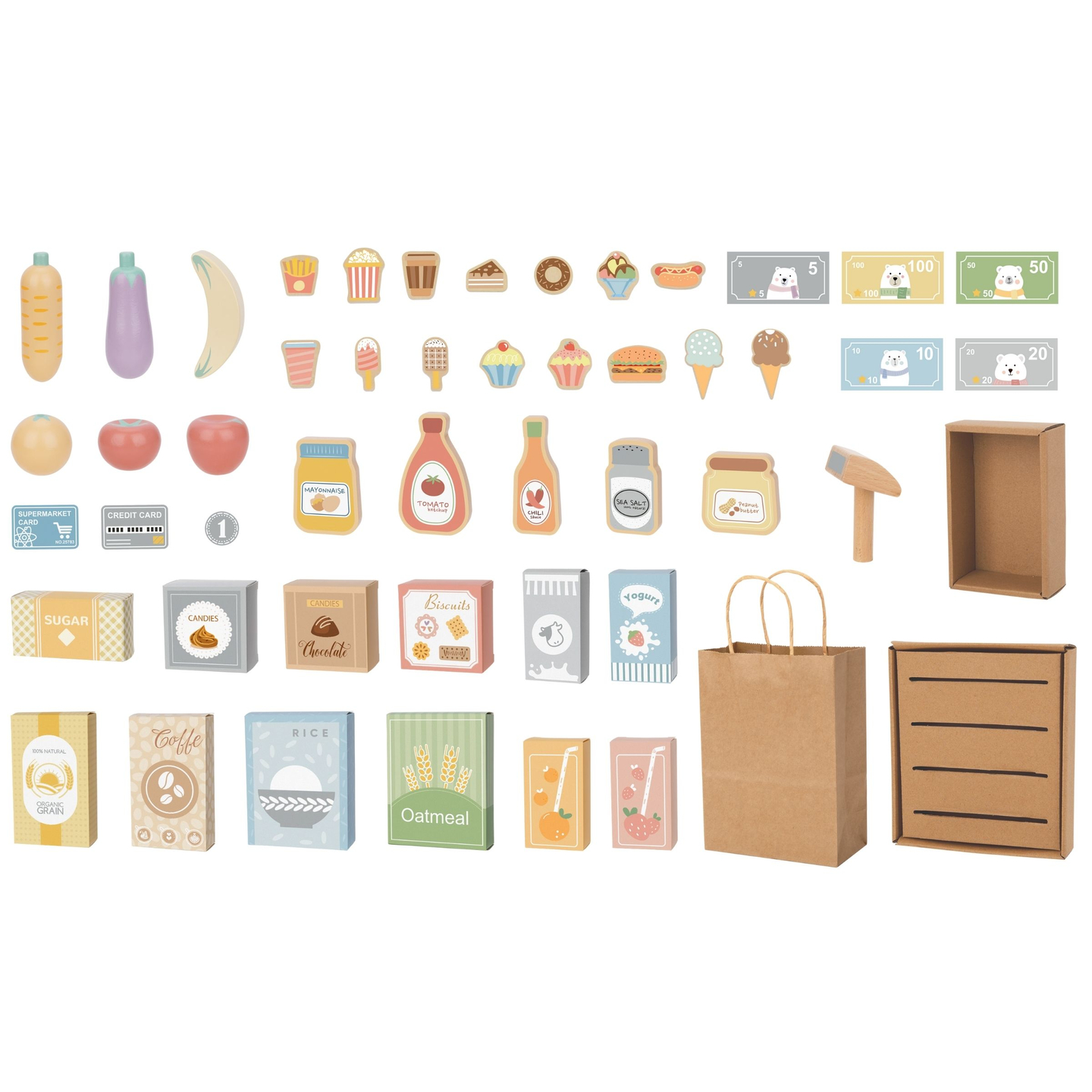 Hölzerner Gemüsemarkt - großer XXL-Stand, Laden mit Spielkasse