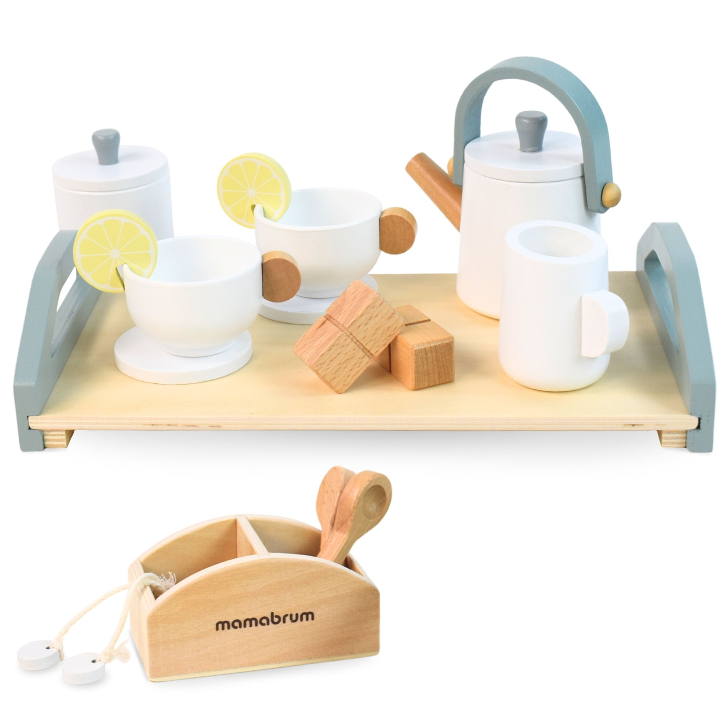 Großes Holzteeset mit Tablett - 17 Stück