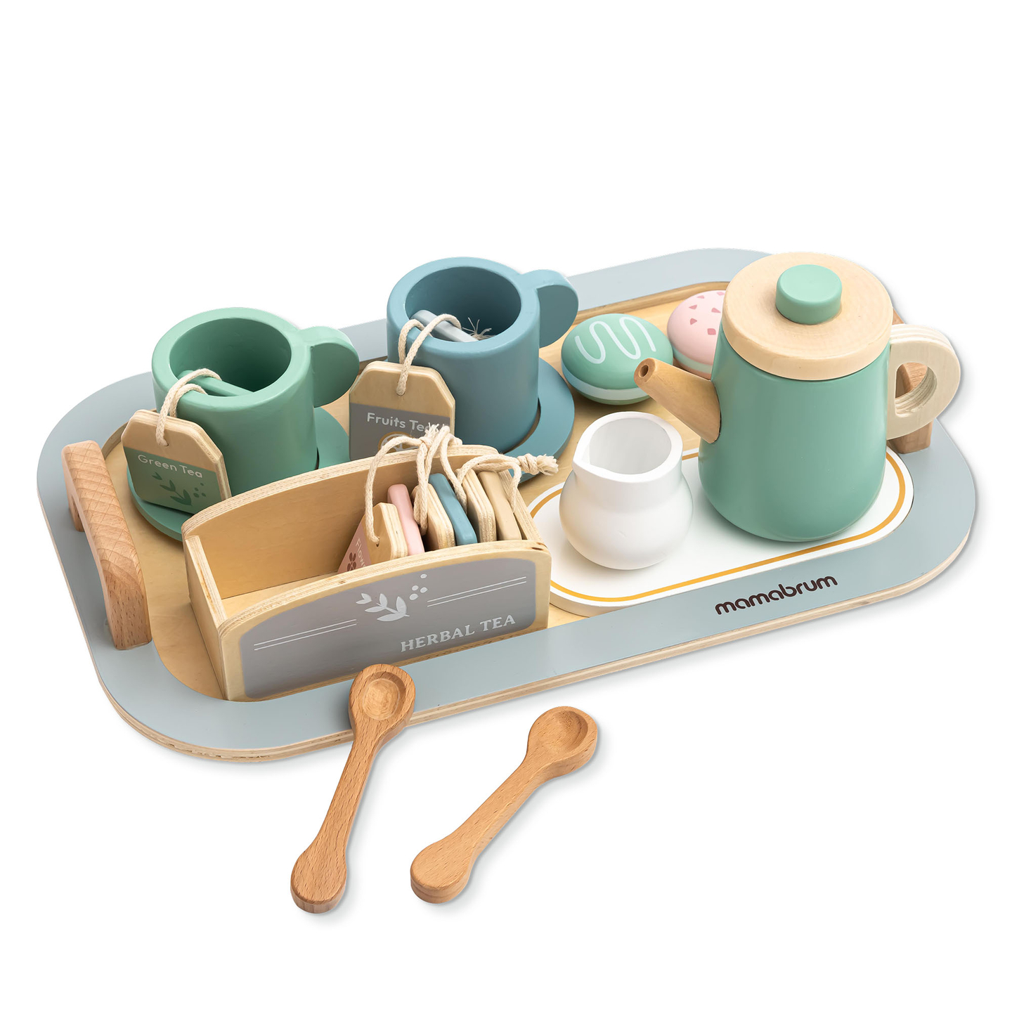 Großes Holzteeset mit Tablett - 18 Stück