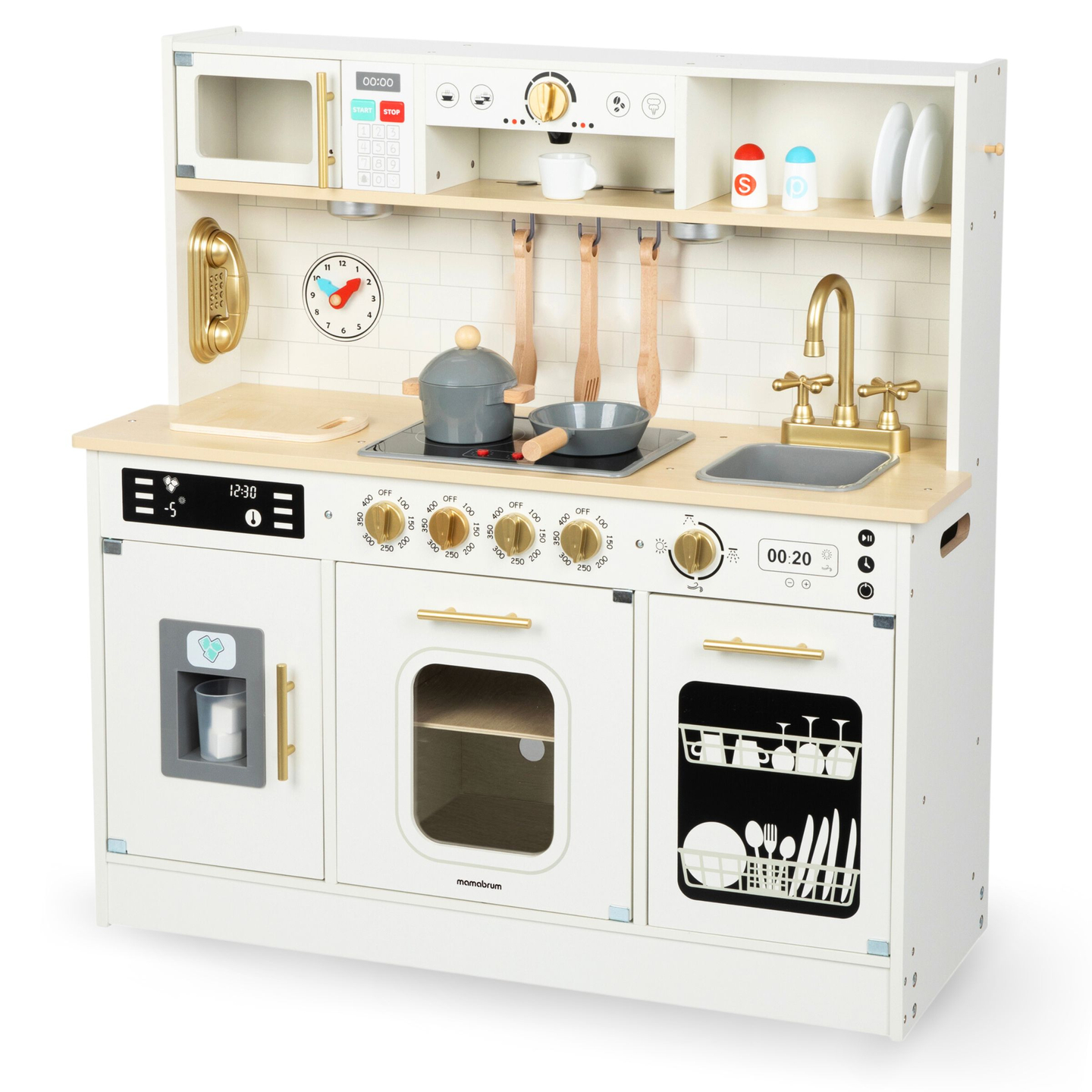 Interaktive XXL-Holzküche mit Zubehör und LED-Beleuchtung – zweistöckig